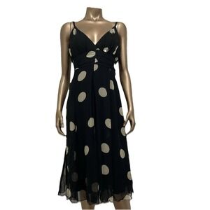 VTG Babydoll BlackPolka Dot Dress Size 12 Silk Y2K Dark Fairy Whimsigoth Midi
